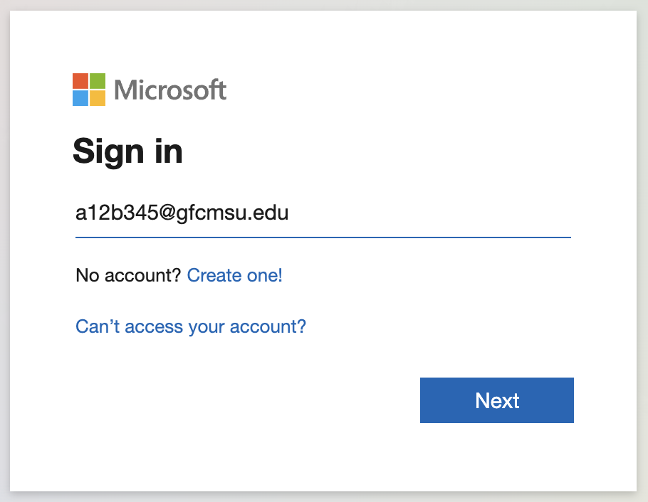 Microsoft Login Window