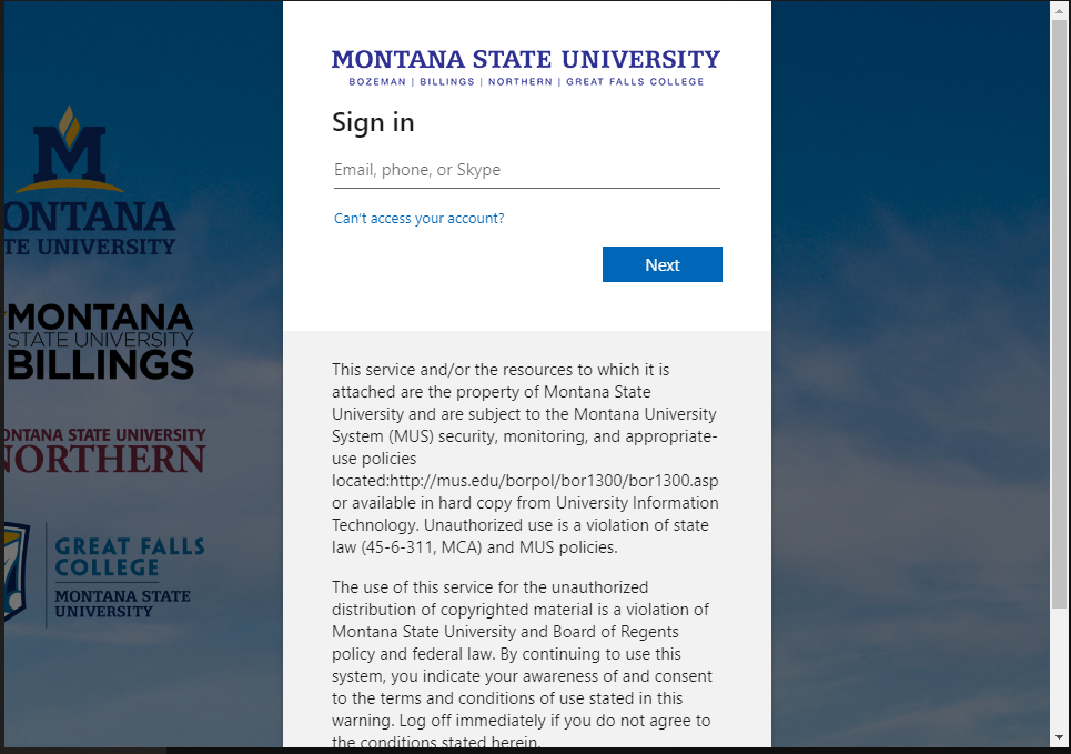 MSU ADFS Sign in page screenshot